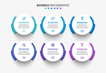 Business vector infographic design template with icons and 6 options or steps. Can be used for process diagram, presentations, workflow layout, banner, flow chart, info graph