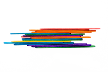 A pile of colorful wooden sticks isolated on white or transparent background