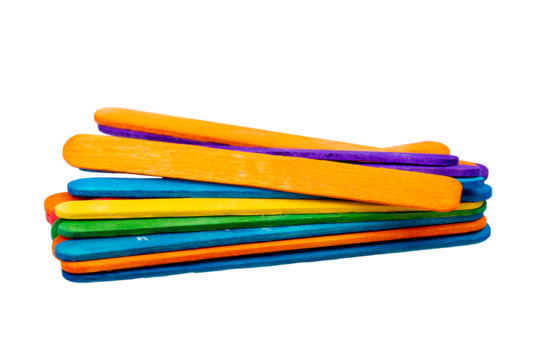 A pile of colorful wooden sticks isolated on white or transparent background	