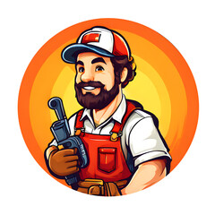 handyman worker in retro cartoon style