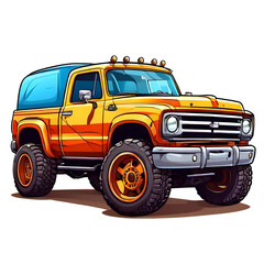 yellow pick up car in cartoon style
