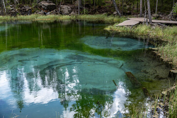 beautiful landscape with mountains, lakes and rivers in the Altai mountains in May