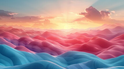 Surreal landscape at sunrise with colorful gradient hills and a beautiful sky. Perfect for backgrounds and inspirational scenes.