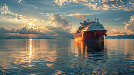 LNG Tanker; ship moored to the gas terminal.