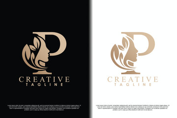 beauty face design with letter p concept design