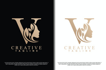 beauty face design with letter v concept design