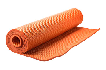 Bright orange yoga mat rolled up on a white background, designed for comfortable home or gym workouts, providing excellent grip and support.