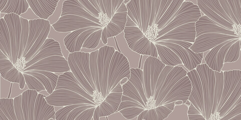 Beige floral background with hibiscus for decoration, wallpaper, covers, posters or banners.