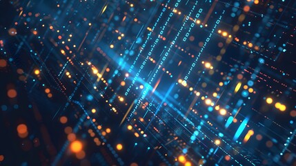 Fototapeta premium Abstract technological background with glowing lines and digital data points on a dark blue