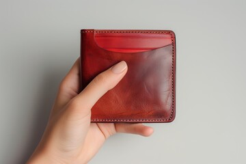 Hand Holding a Worn Red Leather Wallet