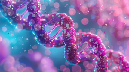 DNA strand with a bokeh effect, representing the advancements in genetic research and precision medicine..