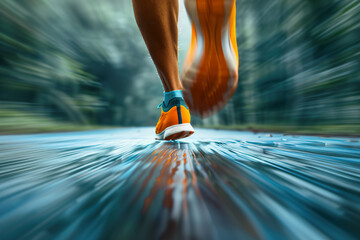Runner in Motion with Vibrant Orange Shoes.