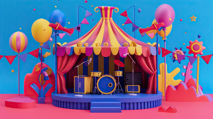 Obraz premium 3d Cartoon festival tent with live performance