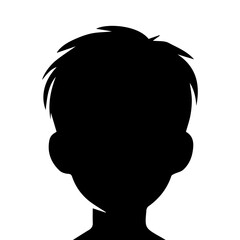  illustration of boy profile, black silhouette isolated on white background