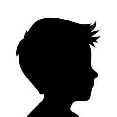  illustration of boy profile, black silhouette isolated on white background