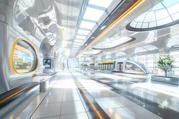 Futuristic Smart City Transport Hub: Autonomous Buses and Hyperloop Stations