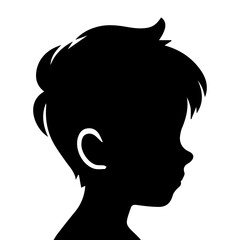  illustration of boy profile, black silhouette isolated on white background