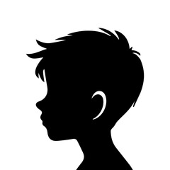  illustration of boy profile, black silhouette isolated on white background