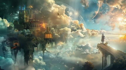 Fototapeta premium I imagine a serene landscape with a dramatic sky filled with clouds and the soft glow of the sun, casting a warm light over the scene The image captures the beauty of nature