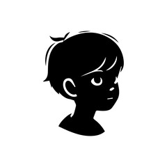  illustration of boy profile, black silhouette isolated on white background