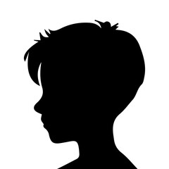  illustration of boy profile, black silhouette isolated on white background