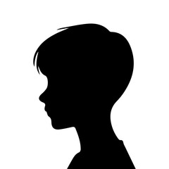  illustration of boy profile, black silhouette isolated on white background