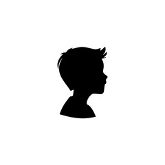  illustration of boy profile, black silhouette isolated on white background
