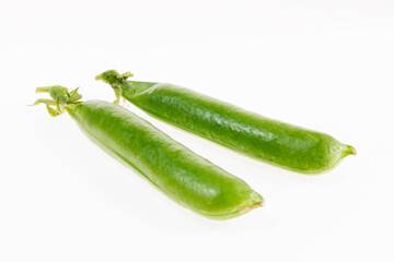 Pea pods on white background