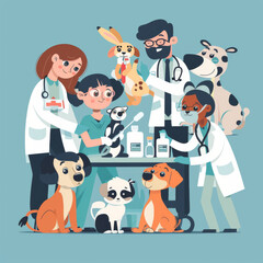 Veterinary Professionals Administering Advanced Medical Treatment to Pets and Animals - A Collaborative Team of Veterinarians Dedicated to Animal Health in a Modern Clinic Setting, Ai generative
