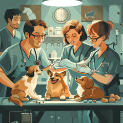 Veterinary Professionals Administering Advanced Medical Treatment to Pets and Animals - A Collaborative Team of Veterinarians Dedicated to Animal Health in a Modern Clinic Setting, Ai generative

