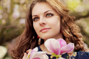 Beautiful girl's face with flowers