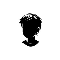  illustration of boy profile, black silhouette isolated on white background