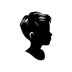  illustration of boy profile, black silhouette isolated on white background