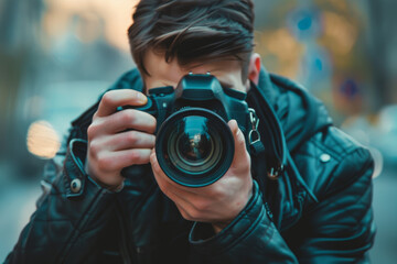 Fototapeta premium Man photographing with a camera
