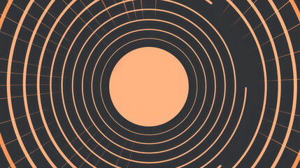 Obraz premium Black and orange abstract background with a large central circle and concentric circles creating a ripple effect.