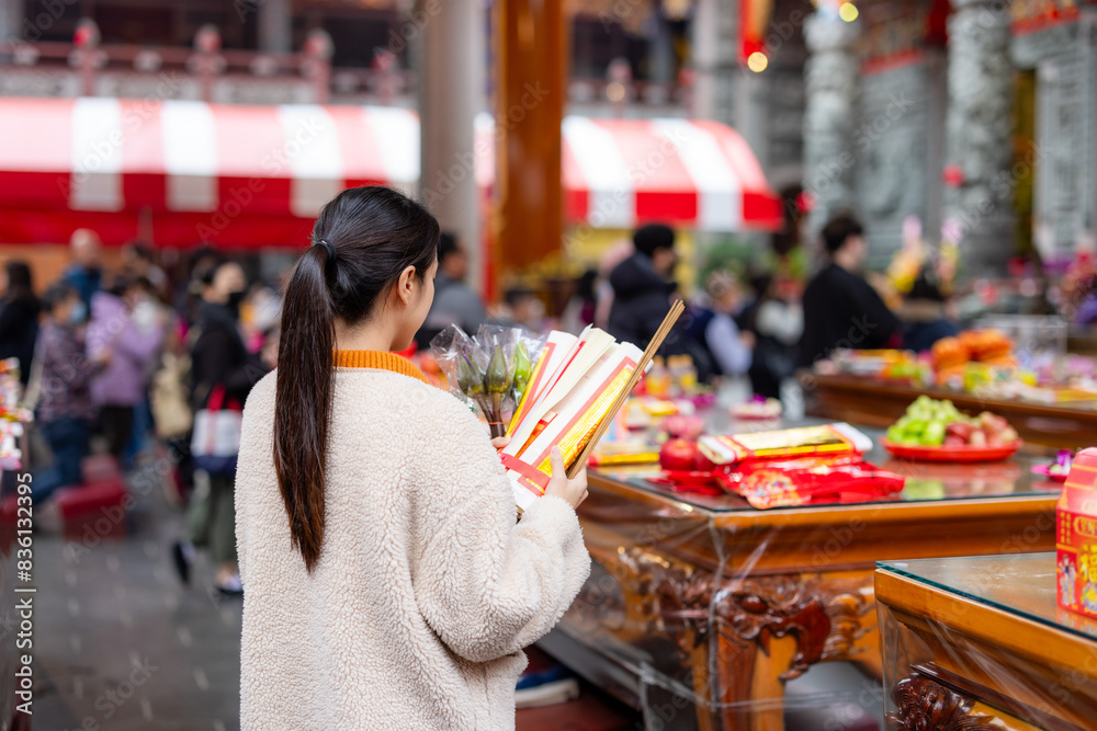 Sticker woman make a wish in chinese temple