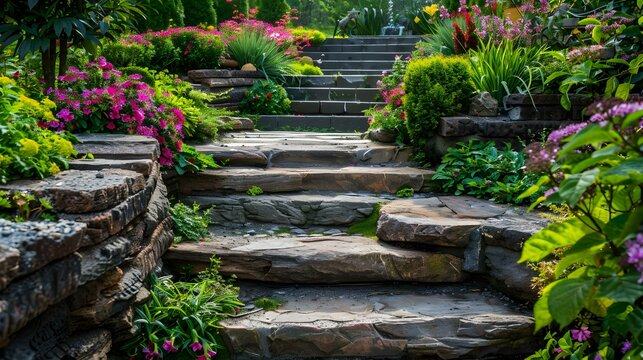 A garden with stone steps img