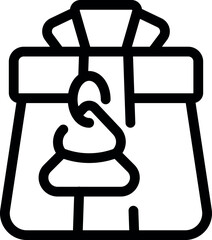 Black and white line art icon of a gift box with a stylized christmas tree decoration