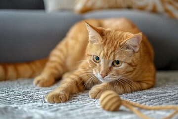 Adorable Ginger Cat Playing with a Toy at Home, Watch This Cute Ginger Cat Enjoying Playtime with a Toy Indoors, cute ginger cat
