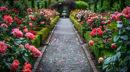 A garden with a rose garden