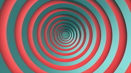 An abstract design featuring concentric circles in red and teal, creating a vibrant and modern geometric pattern with bold colours.