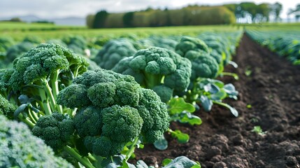 A field with rows broccoli image