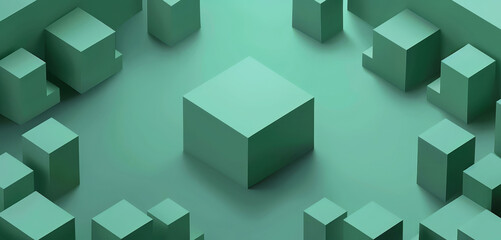 An abstract background featuring green geometric cubes arranged in a symmetrical pattern, creating a modern, minimalist, and stylish design.