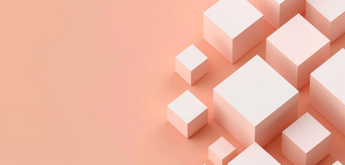 A modern and minimalist abstract design featuring 3D peach cubes arranged on a soft gradient background, creating a clean and contemporary geometric pattern.