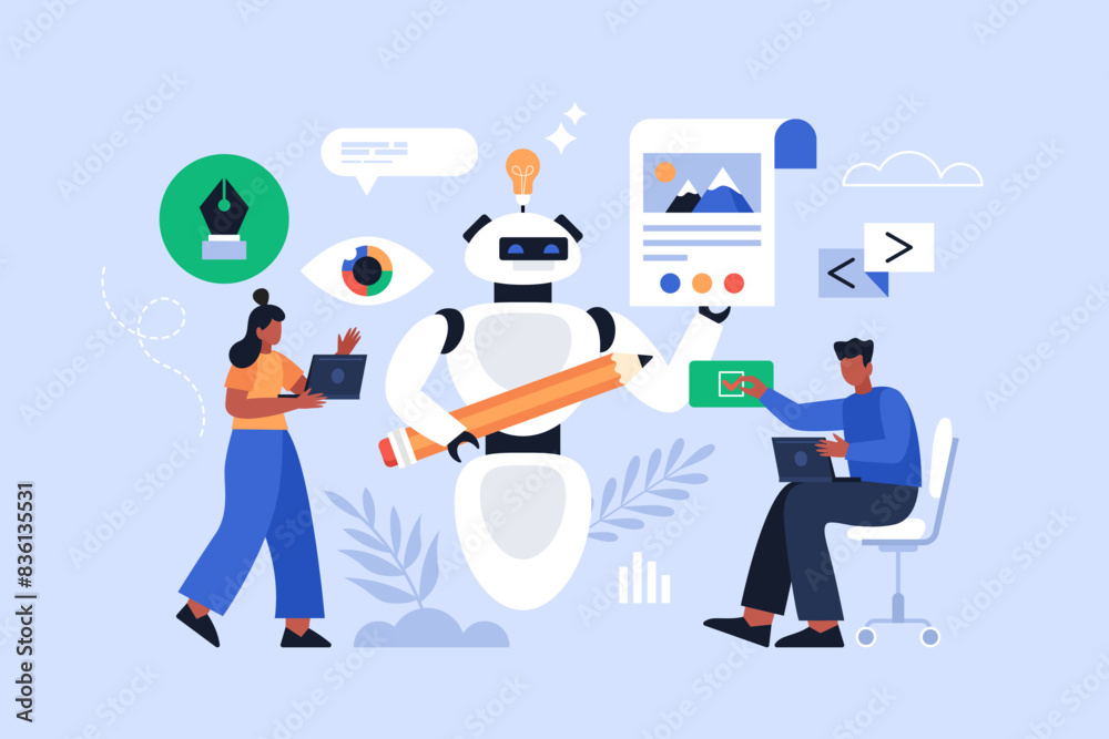 Wall mural artificial intelligence tool creating artwork and image business concept. modern vector illustration