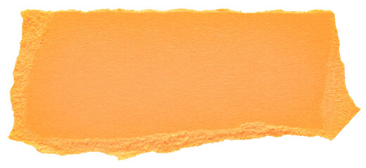 Isolated cut out torn piece of blank orange paper note cardboard with texture and copy space for text, transparent png background design element
