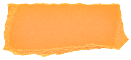 Isolated cut out torn piece of blank orange paper note cardboard with texture and copy space for text, transparent png background design element
