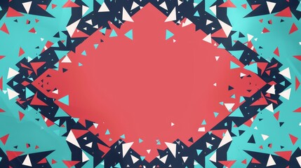 Obraz premium A vibrant abstract border frame with geometric triangles in red, teal, and black, creating a modern and dynamic design with a playful touch.