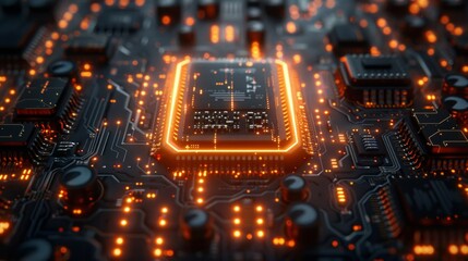 Close-up of a technology texture with highly detailed circuits and interconnections, showcasing the complexity of a supercomputer's chrome components. AI Generative.