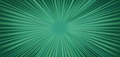 Obraz premium Green abstract background with radial light rays emanating from the centre.